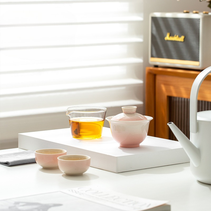 Gongfu Tea Set - グラデーション灰釉セラミック茶器セット ポータブル功夫旅行キット バッグ付き アウトドア用高速醸造