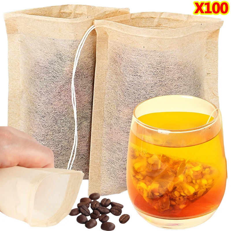 100 個ティーバッグ巾着フィルター付き空のティーバッグコー - Coffee Tea Leaf And Bean のレビューと価格