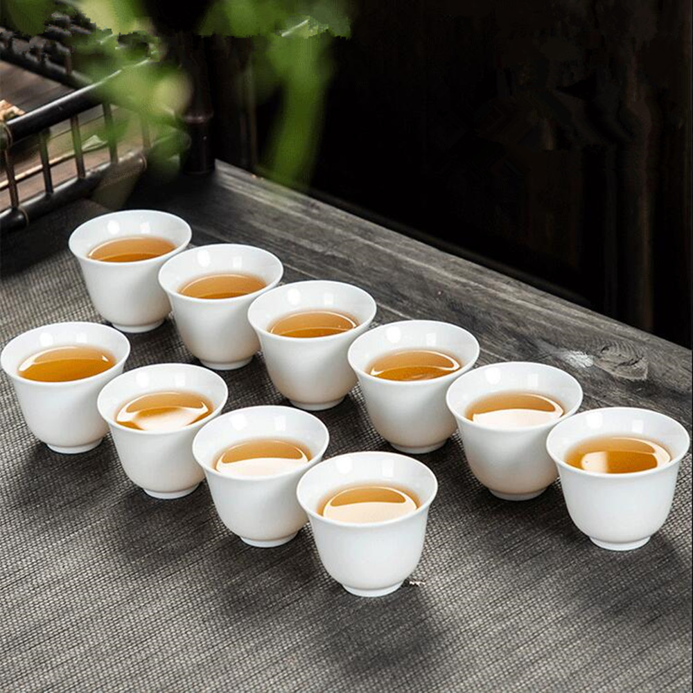 10ピース/パック徳化高白の磁器純粋な白のセラミックティーカ - Gongfu Tea Set のレビューと価格