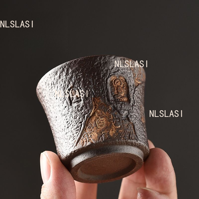 Gongfu Tea Set - 1個入り 粗陶器 マスターティーカップ 家庭用 中国龍レリーフティーカップ セラミック