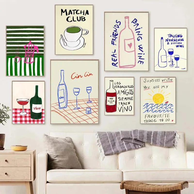 カラフルな絵画、抽象芸術、フードポスター、キャンバス装飾、絵 - Draw Coffee And Tea のレビューと価格
