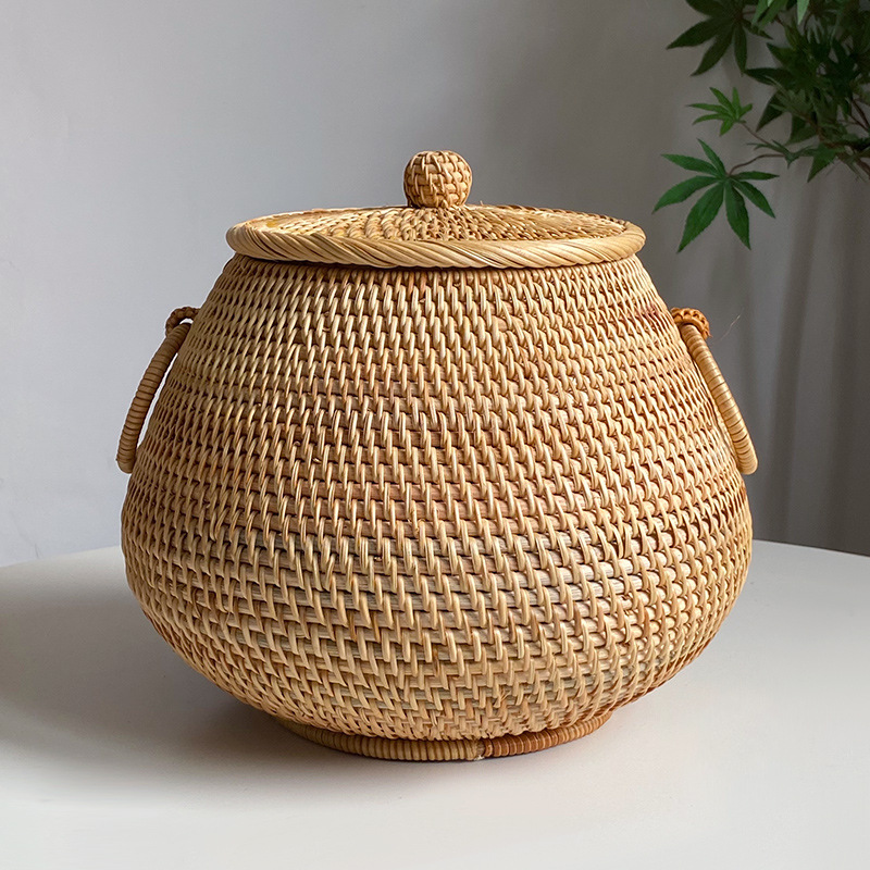 Coffee Tea Vietnam - ベトナム純粋な手作り秋籐織りラウンドコーヒーテーブルデスクトップリビングルーム茶包装収納ボックスボグラック装飾品