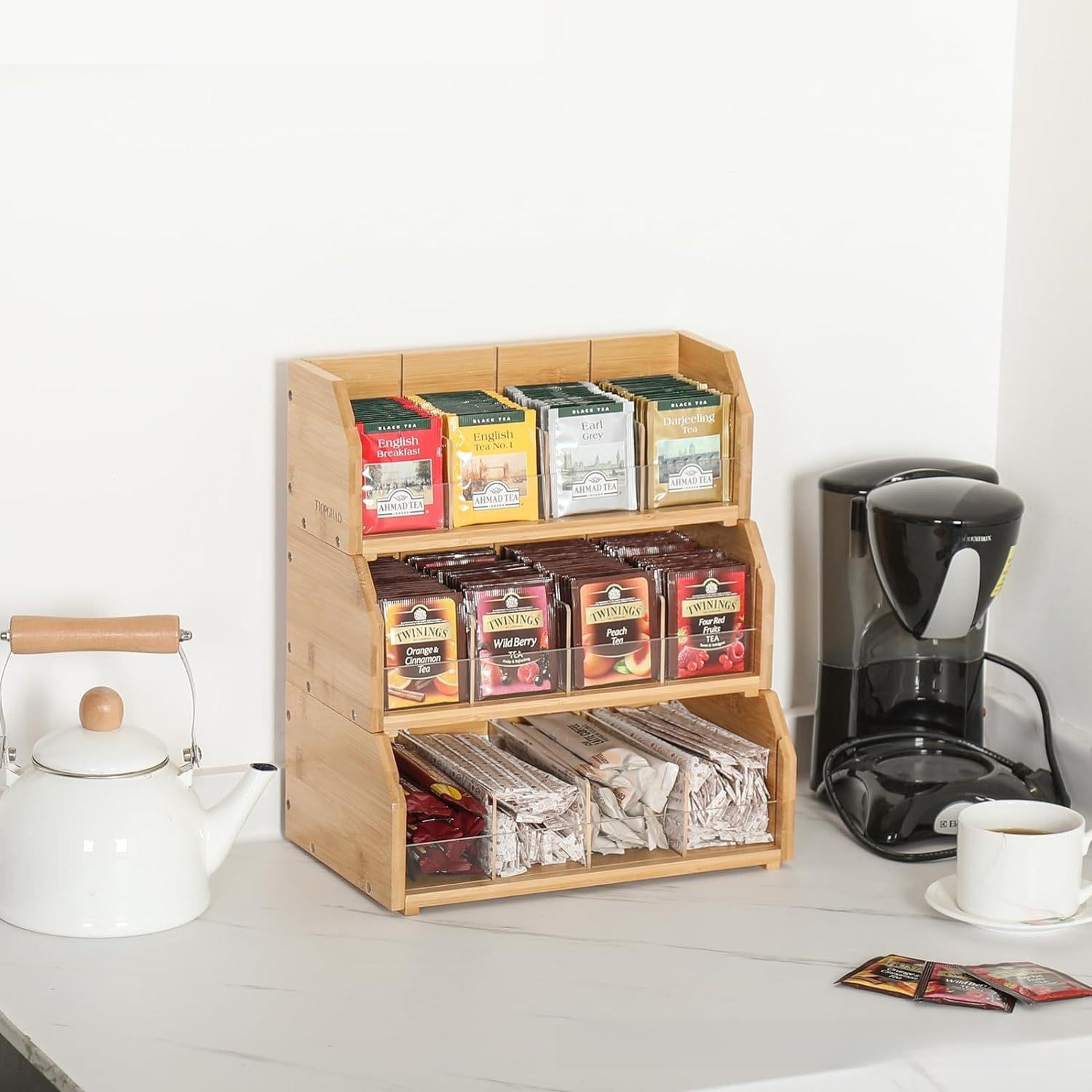 竹製ティーバッグ収納ボックス三層コーヒーバッグディスプレイラ - Coffee Tea Bags のレビューと価格