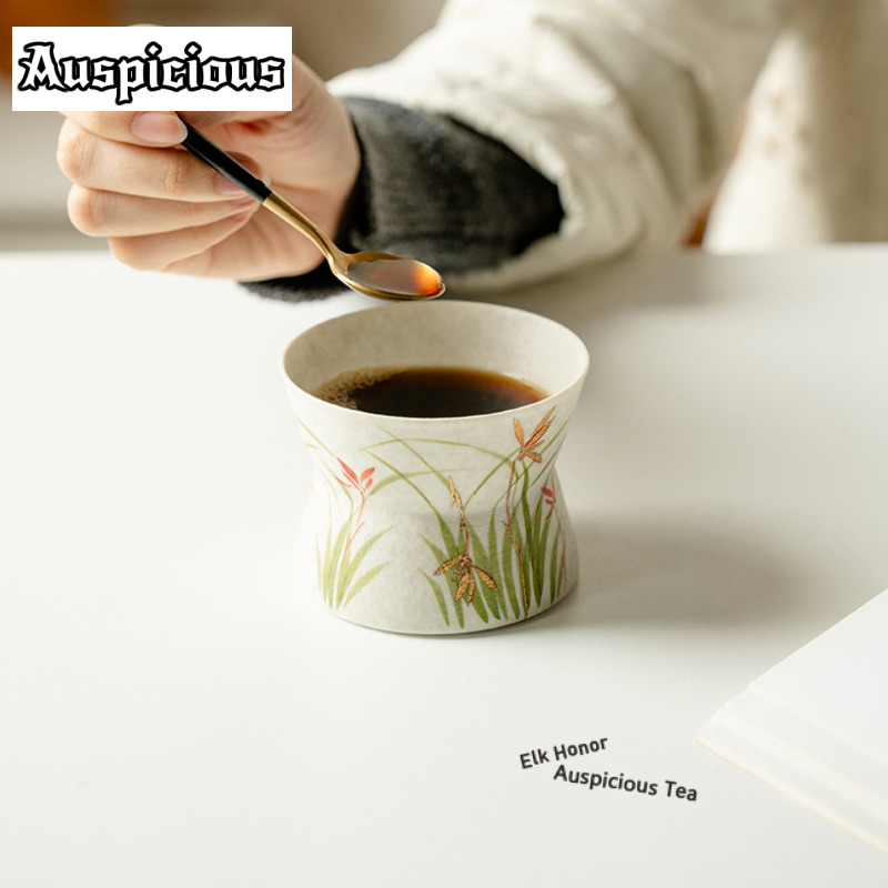 180ml ゴールド描画手描き蘭ウエストコーヒーマグホットチ - Draw Coffee And Tea のレビューと価格
