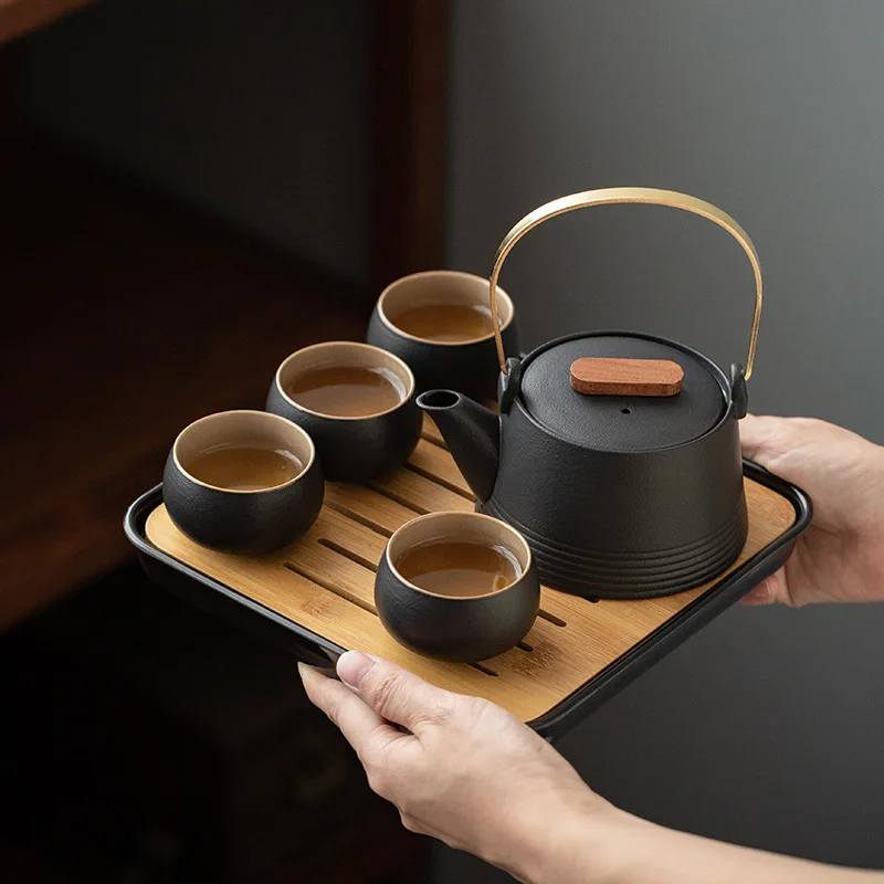 品質の中国茶セットハンドヘルド黒セラミックティーポットティー - Gongfu Tea Set のレビューと価格