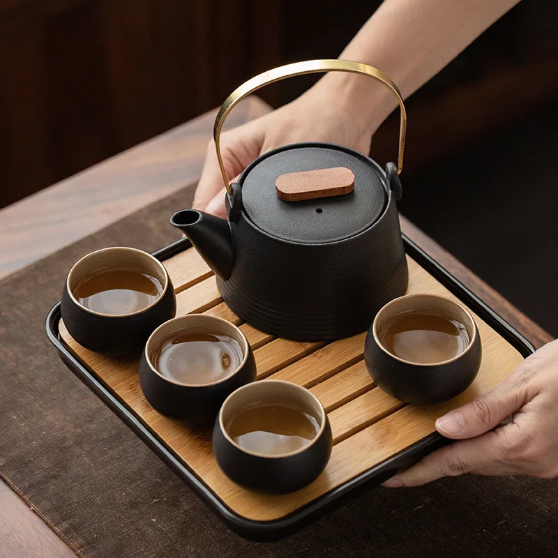 品質の中国茶セットハンドヘルド黒セラミックティーポットティー - Gongfu Tea Set のレビューと価格