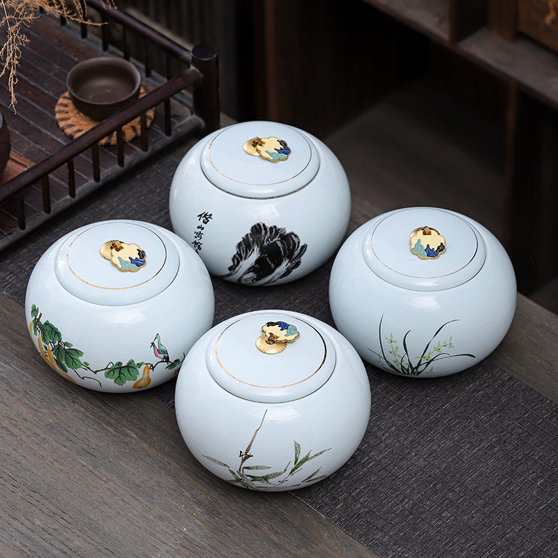 青緑色の磁器茶葉瓶丸型蘭セラミック装飾瓶多機能家庭用キャンデ - Coffee Tea Leaf And Bean のレビューと価格