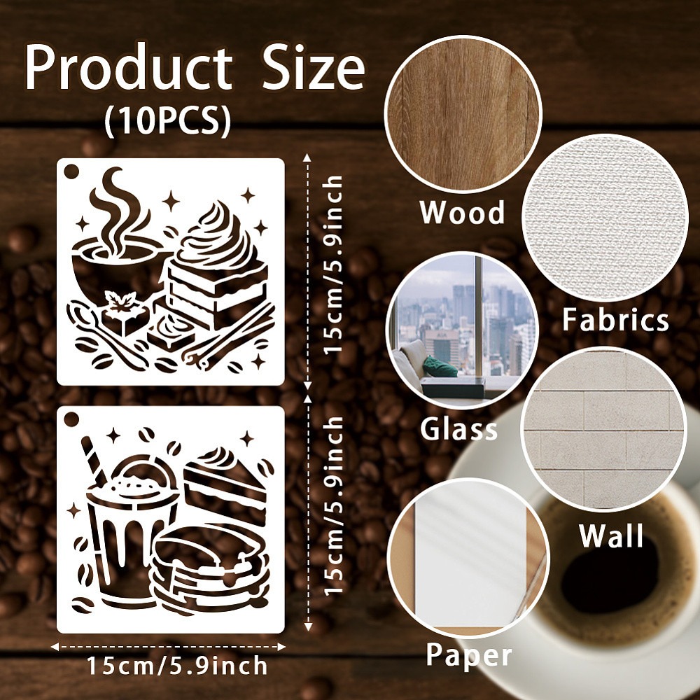 10種類のデザインのコーヒー用ステンシル10枚セット、デザー - Draw Coffee And Tea のレビューと価格