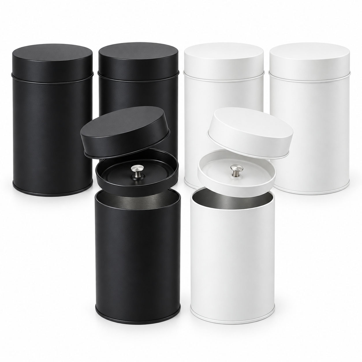 4個入りの茶筒。密閉式の二重蓋付きで、大量の金属製茶筒に適し - Coffee Tea Etc のレビューと価格