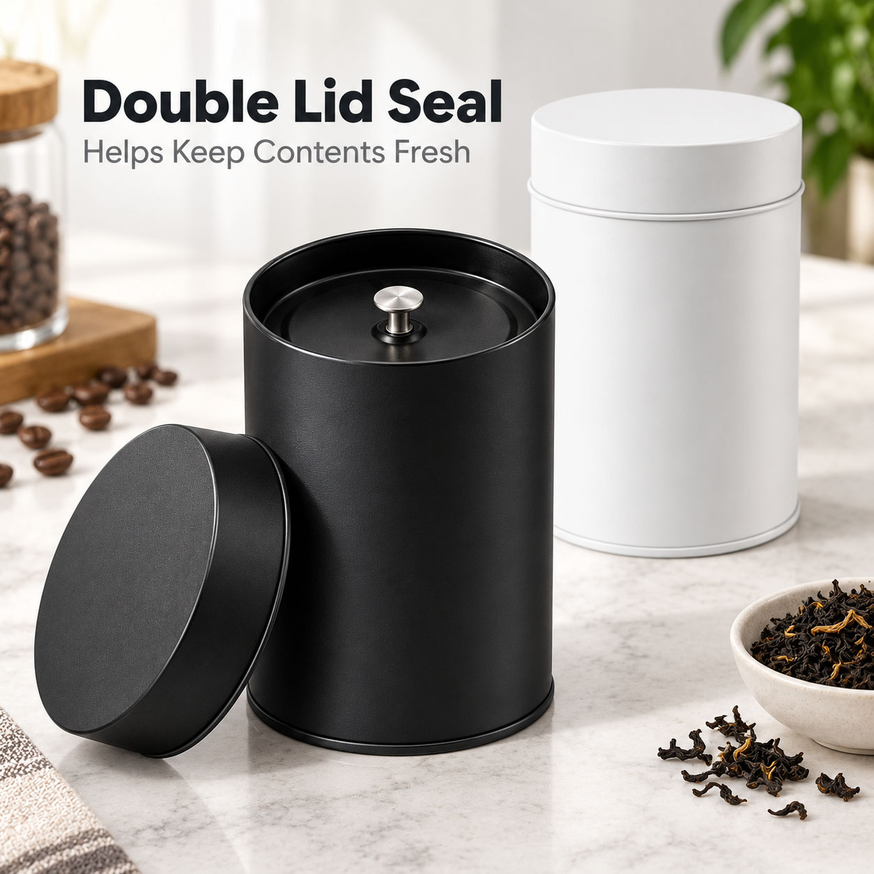 4個入りの茶筒。密閉式の二重蓋付きで、大量の金属製茶筒に適し - Coffee Tea Etc のレビューと価格