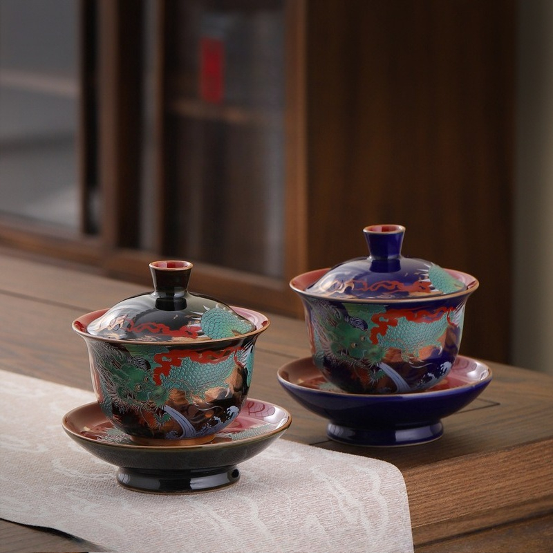 クリエイティブレトロセラミックガイワンセットティーカップボウ - Gongfu Tea Set のレビューと価格