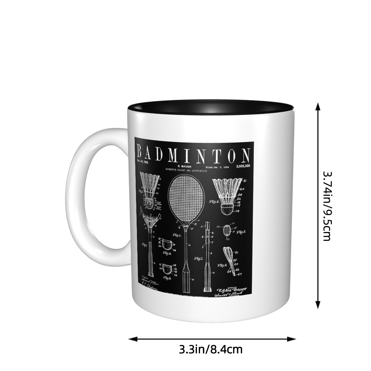 バドミントン古いヴィンテージ特許図面プリントマグ面白いセラミ - Draw Coffee And Tea のレビューと価格