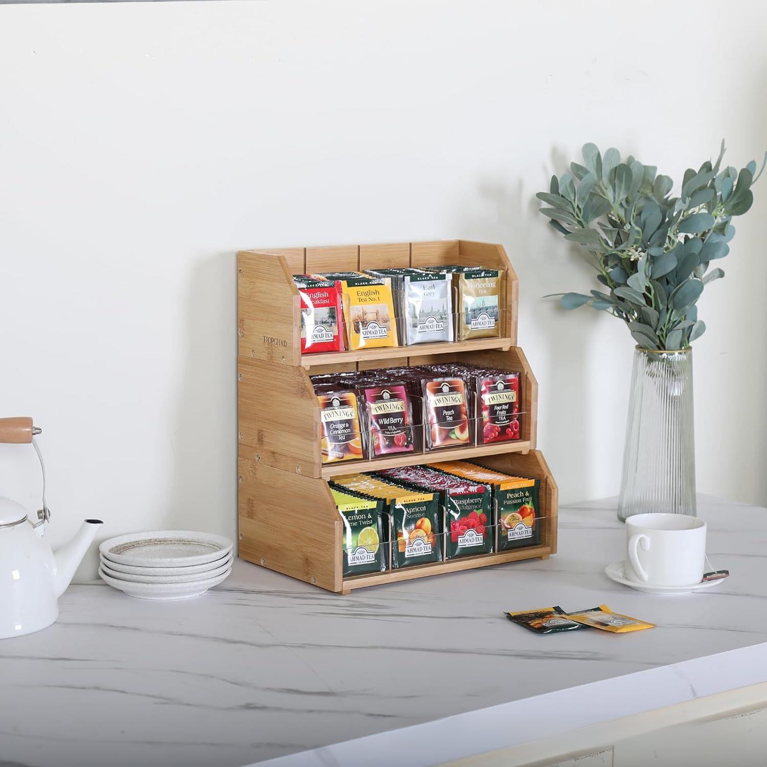 竹製ティーバッグ収納ボックス三層コーヒーバッグディスプレイラ - Coffee Tea Bags のレビューと価格