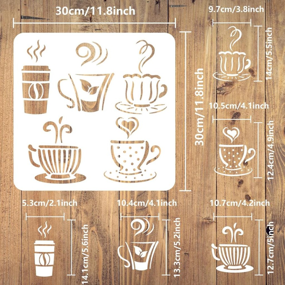 ホットドリンク用ペイントステンシル 11.8x11.8インチ - Draw Coffee And Tea のレビューと価格