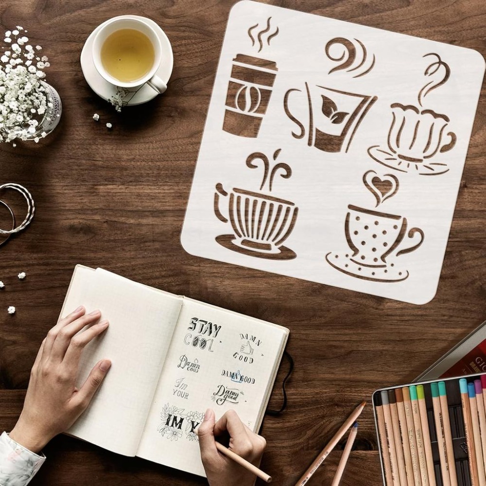 ホットドリンク用ペイントステンシル 11.8x11.8インチ - Draw Coffee And Tea のレビューと価格