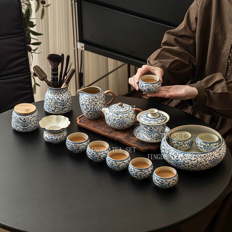 Ru Kiln Gongfu茶器セット、連動式蓮華模様の陶磁 - Gongfu Tea Set のレビューと価格
