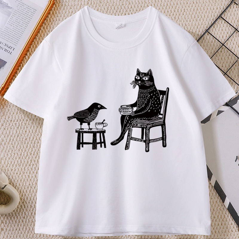 友達と一緒にコーヒーと紅茶を飲むグラフィック Tシャツ女性用 - Draw Coffee And Tea のレビューと価格
