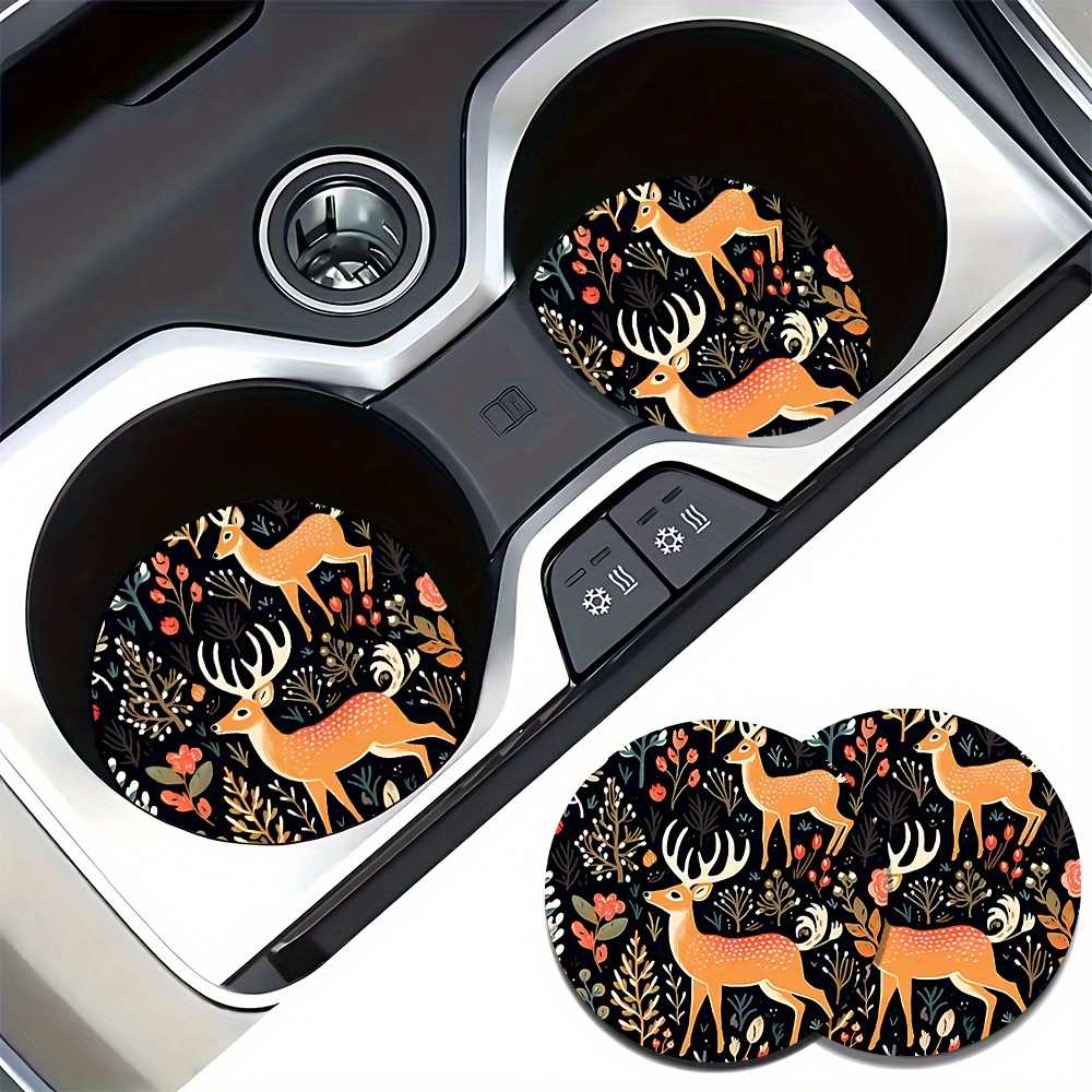 鹿柄の車用コースター2枚 - 家や車に最適、コーヒー、紅茶な - Coffee Tea Etc のレビューと価格